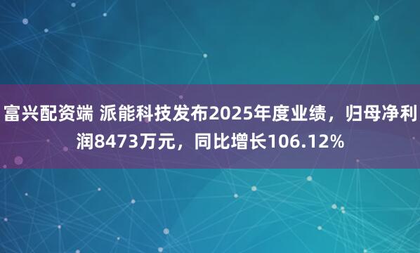 富兴配资端 派能科技发布2025年度业绩，归母净利润8473万元，同比增长106.12%